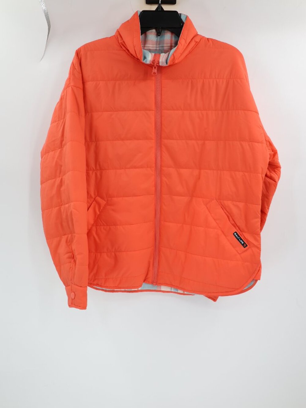 Salt Life Quilted Jacket womens M/L Coral Full Zip Pockets Reversible Flannel